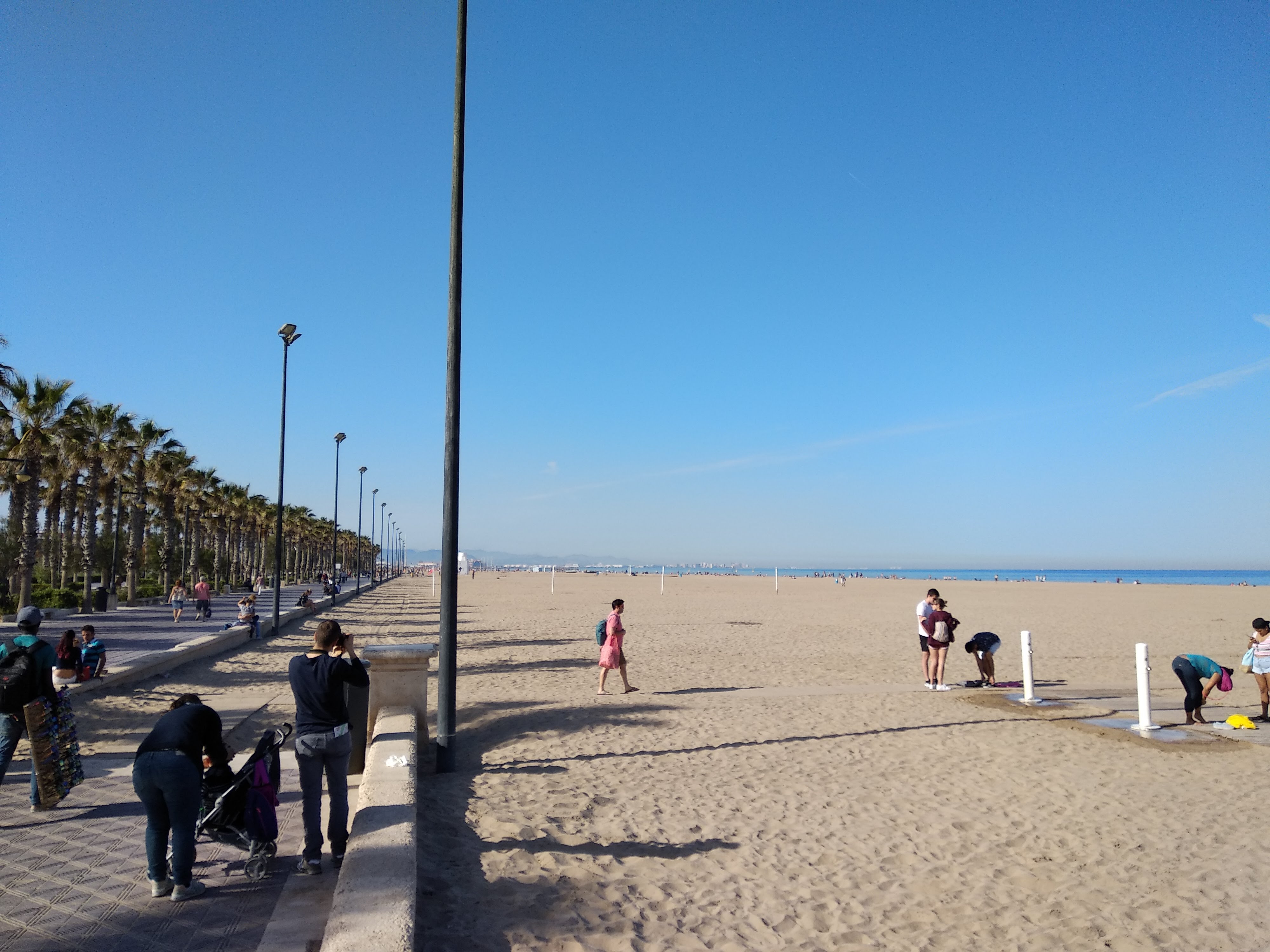 Piękna hiszpańska plaża Costa del Azahar z palmami